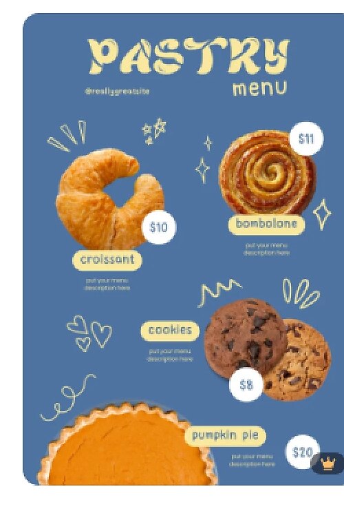 Bakery pastry menu catalog page