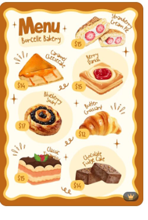 Bakery menu catalog page